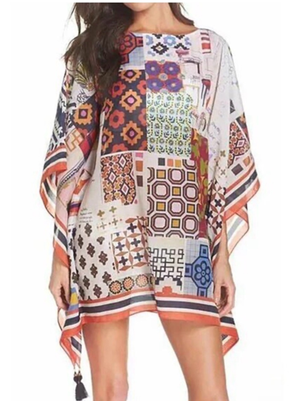 Tory Burch cotton voile and silk Boho Patchwork Print Tunic  M/L